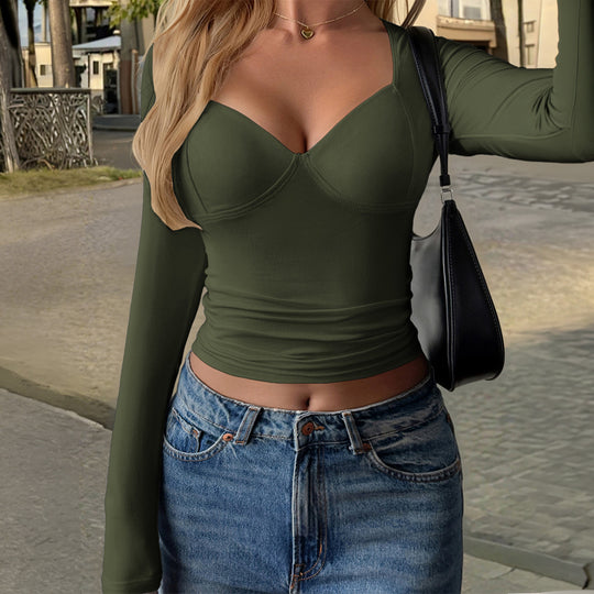 Damen nan figurbetontes Langarm-Crop-Top mit integriertem Bustier, Bügeln und formender Passform Shop Nory