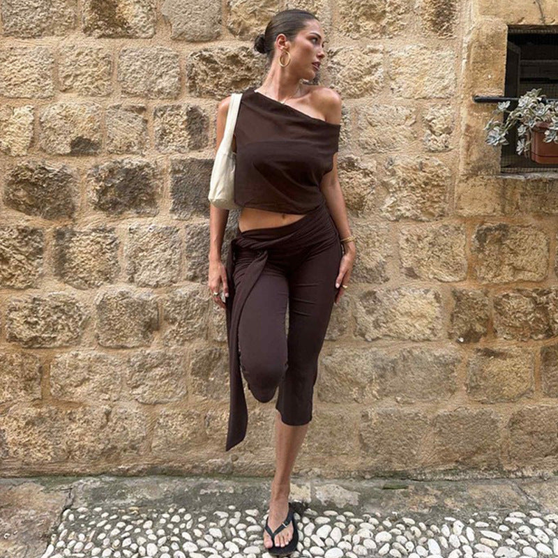 Damen Sportliche Capri-Hose mit elegantem Wickelband
