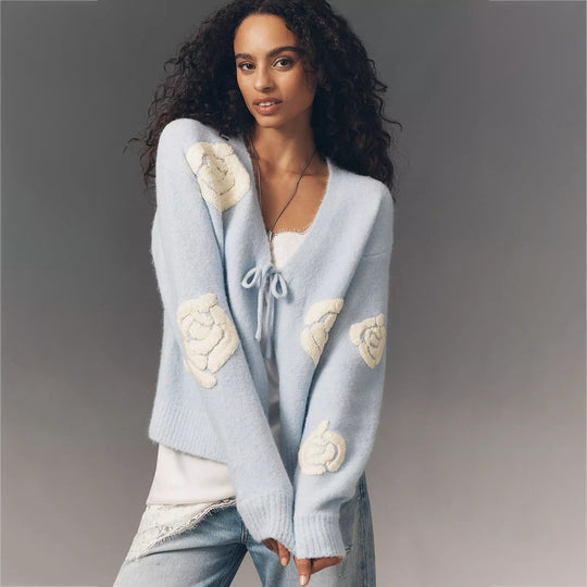 Damen Kuscheliger Mohair-Cardigan mit Zierblumen-Applikationen Shop Nory