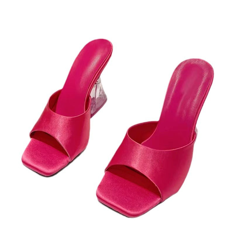 Damen Modische Flip-Flops mit transparentem Blockabsatz
