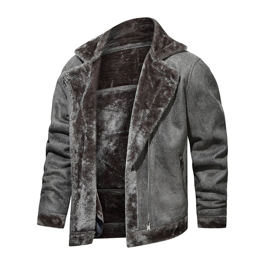 Herren Lammfellimitat-Bikerjacke mit asymmetrischem Reißverschluss und Teddyfutter Shop Nory