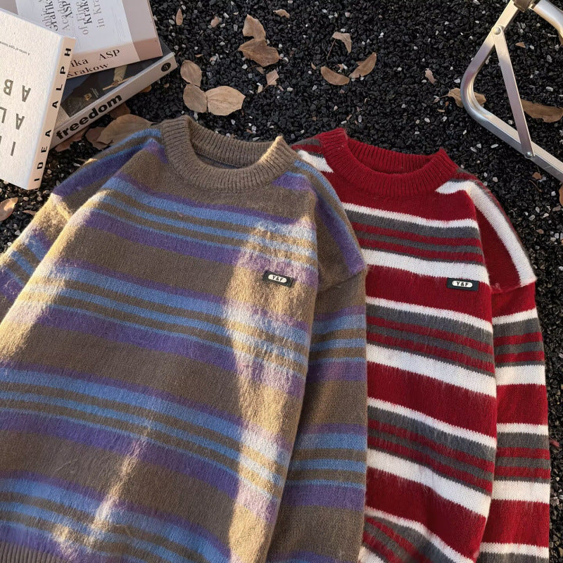 Unisex Gestreifter Oversize-Mohair‑Optik Pullover mit Rundhals und weicher Struktur Shop Nory