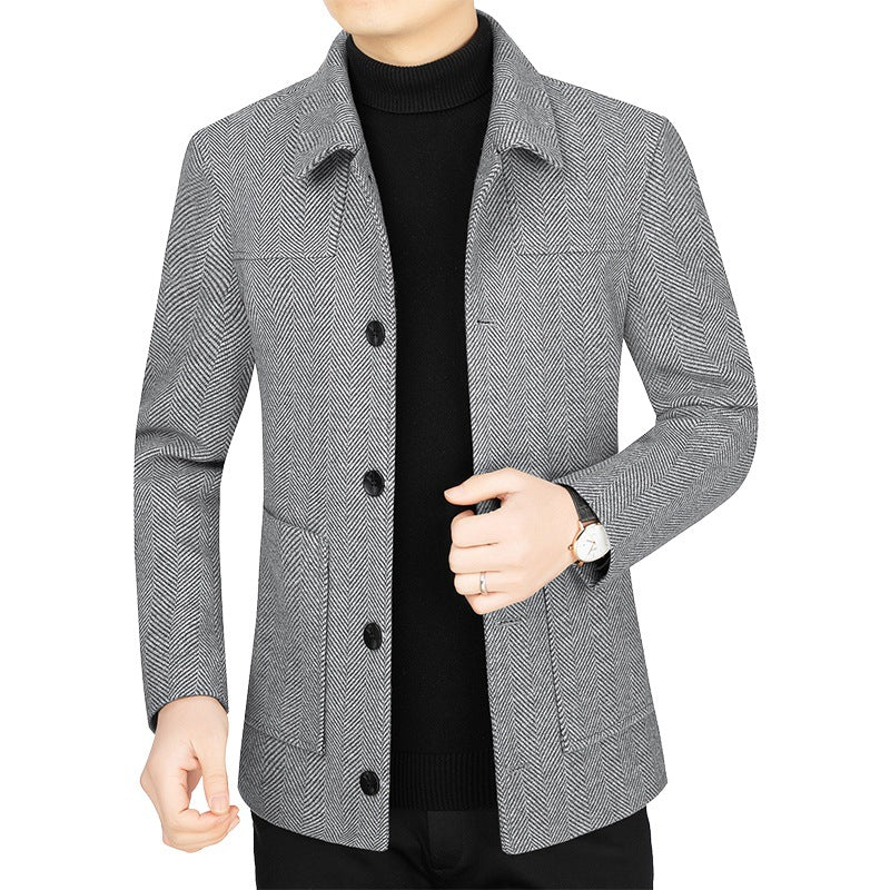 Herren Fischgrät-Übergangsjacke mit Stehkragen und aufgesetzten Taschen Shop Nory