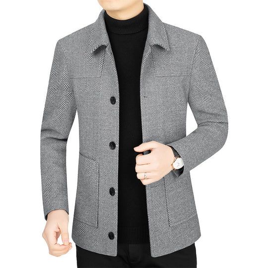 Herren Fischgrät-Übergangsjacke mit Stehkragen und aufgesetzten Taschen Shop Nory