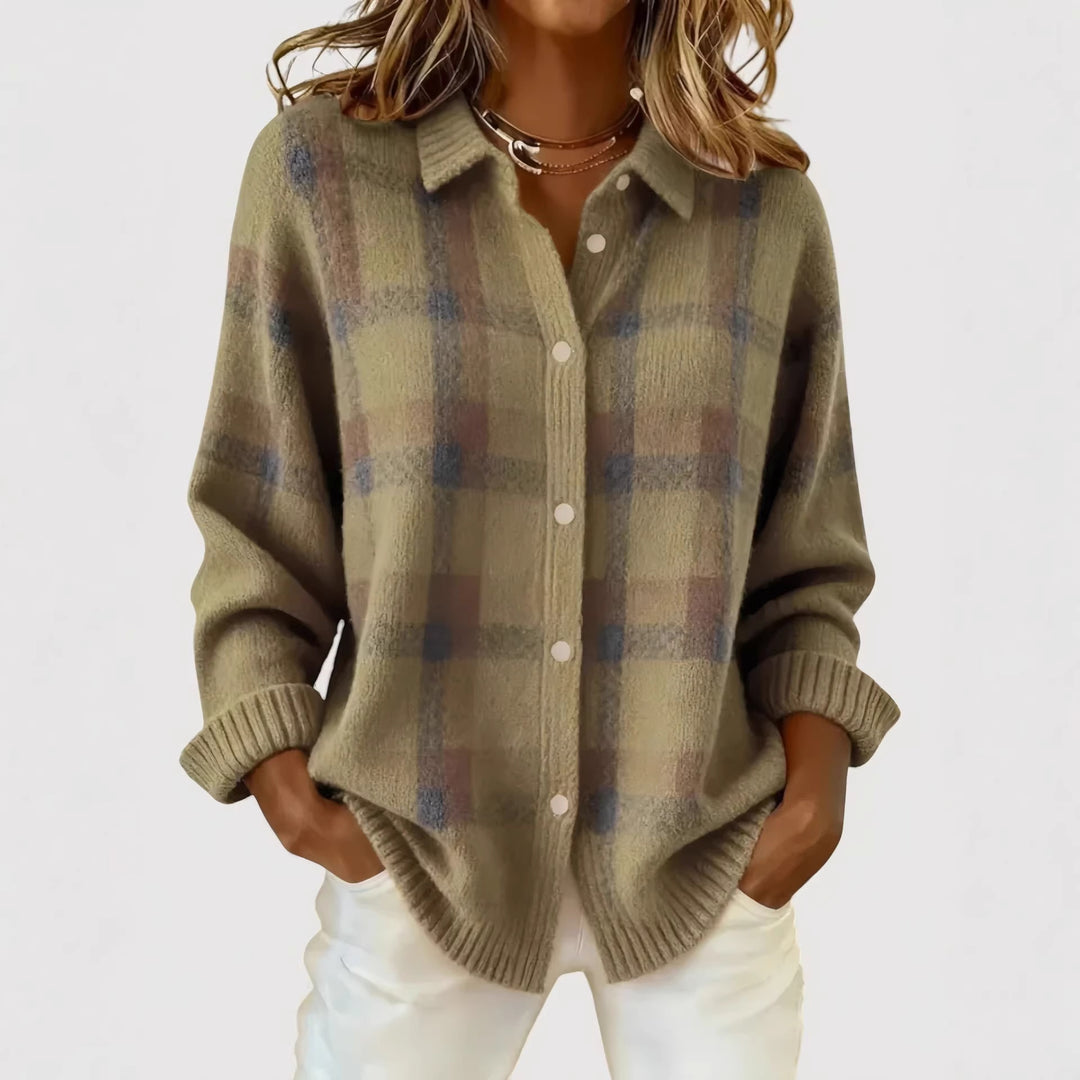 Damen Modische Karierte Strickjacke