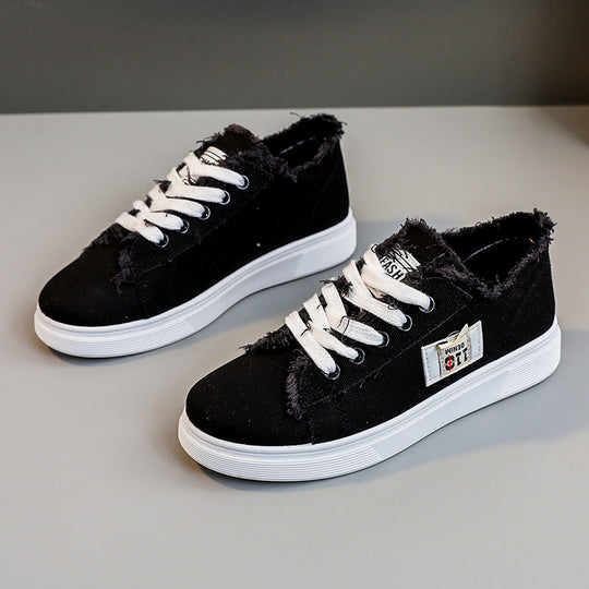 Damen lässige Sneaker mit modischem Used-Look und elastischem Schnürsystem