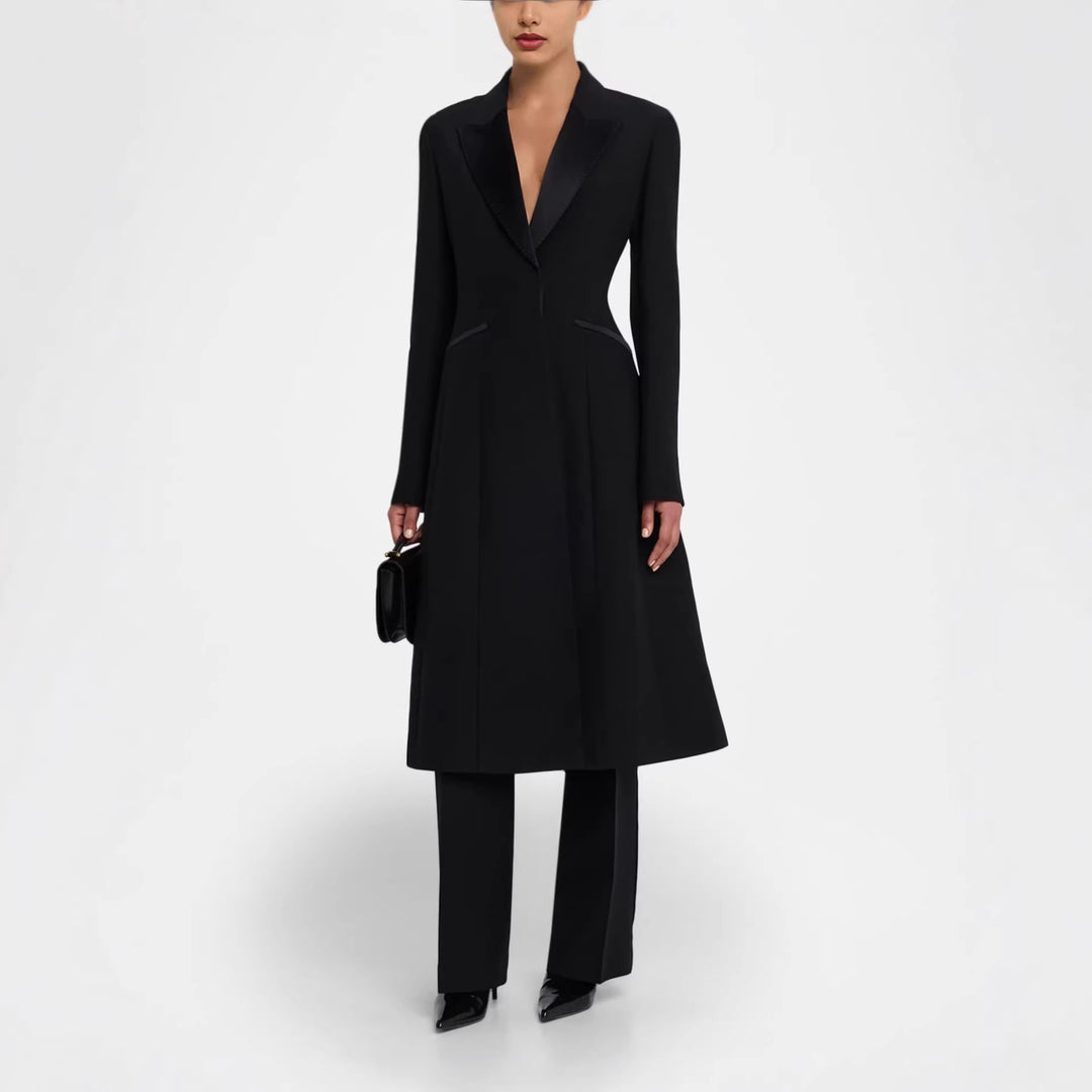 Damen Taillierter Abendlicher Mantel-Blazer mit Satinrevers und schlanker Silhouette Shop Nory