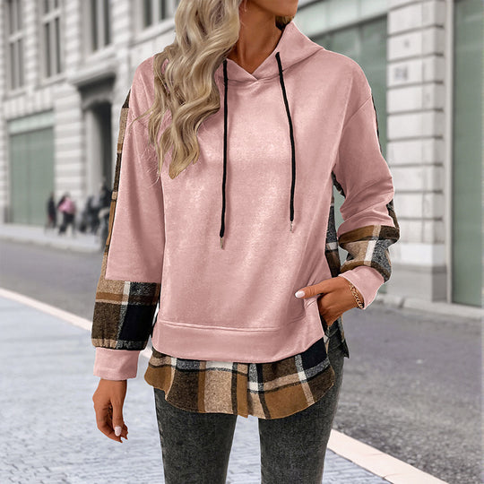 Damen Modische Kapuzenjacke mit Karomuster Shop Nory