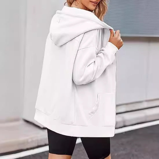 Damen nan oversized Zip-Kapuzenjacke mit kontrastierendem Reißverschluss, doppellagiger Kapuze und Kängurutasche Shop Nory