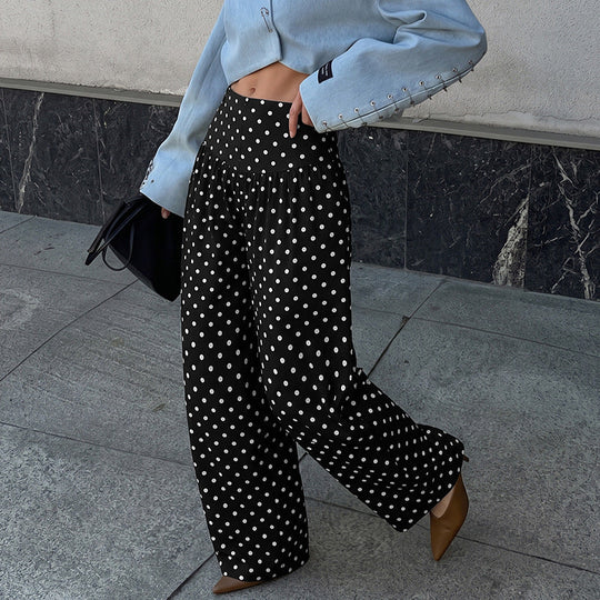 Damen High‑Waist Palazzo‑Hose mit weitem Bein und Polka‑Dot‑Print Shop Nory
