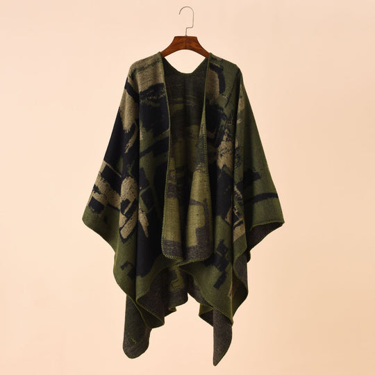 Damen Oversize-Umhangruana aus Wollmix mit abstraktem Jacquard und Zierstichkante Shop Nory