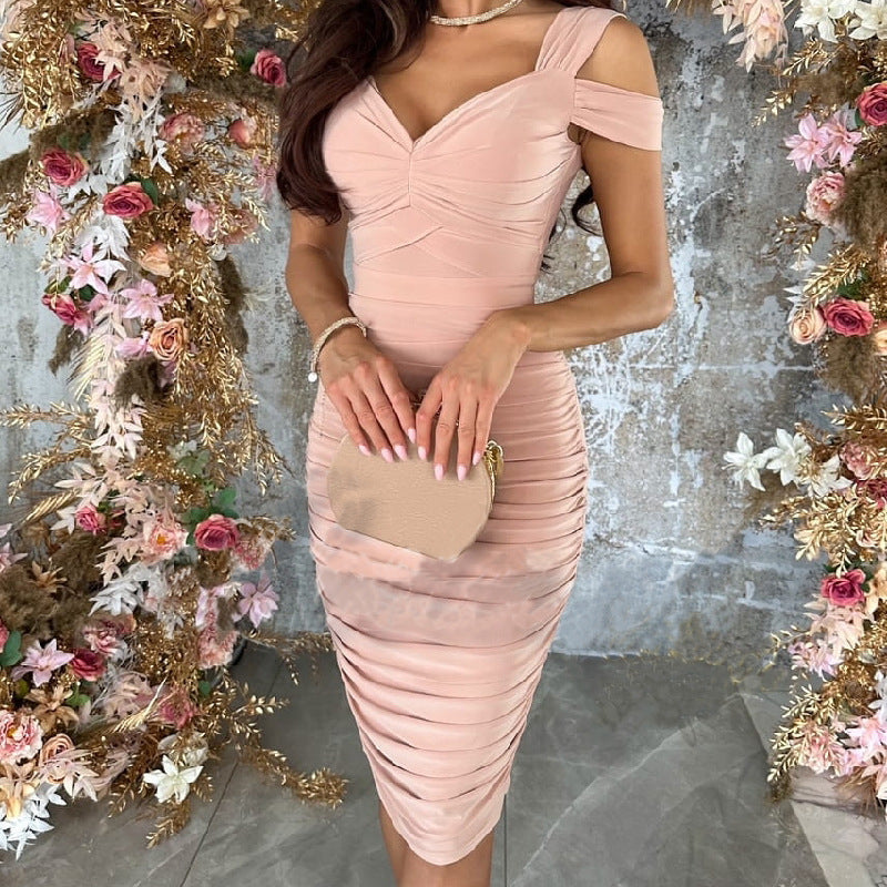 Damen Bodycon-Kleid mit Asymmetrischem Ausschnitt und Rüschendetails