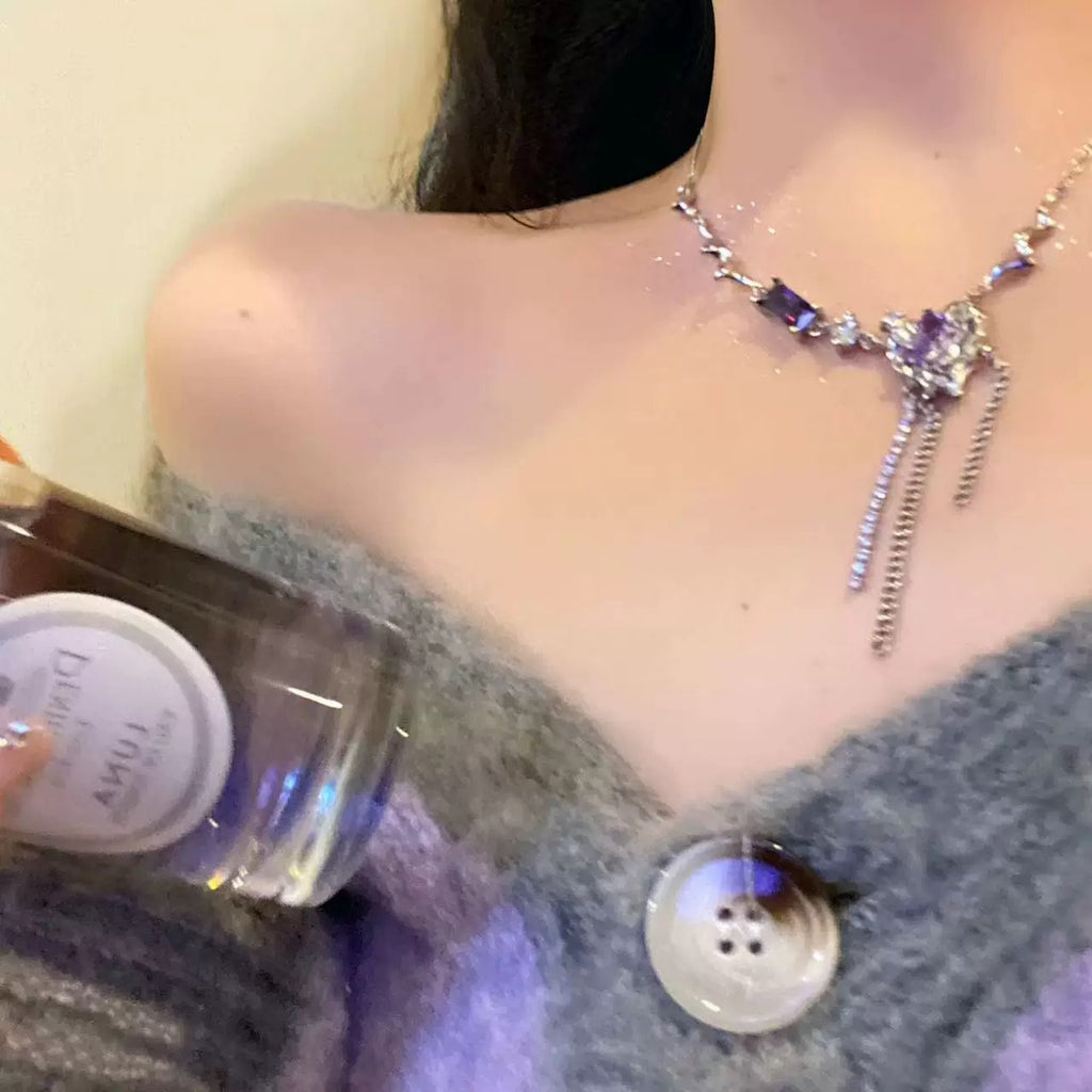 Damen Zarte Halskette mit funkelnden Kristallelementen Shop Nory