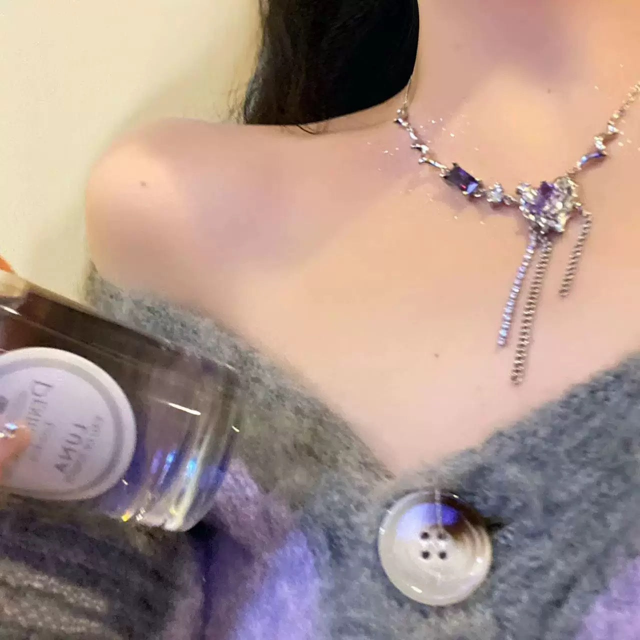 Damen Zarte Halskette mit funkelnden Kristallelementen Shop Nory