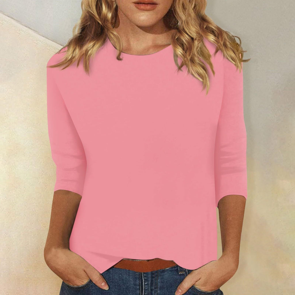 Damen Lockeres Baumwollshirt mit 3/4-Ärmeln