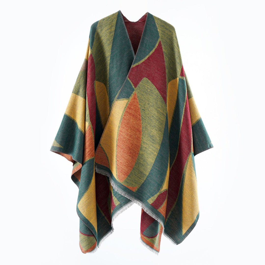 Damen Oversize-Poncho mit V-Ausschnitt und geometrischem Jacquard-Design Shop Nory
