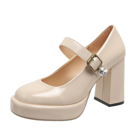 Damen elegante Mary Jane Pumps mit blockiertem Absatz und glänzendem Detail Shopnory