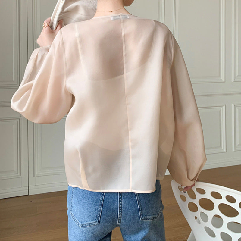 Damen Transparente Bluse mit Puffärmeln Shop Nory