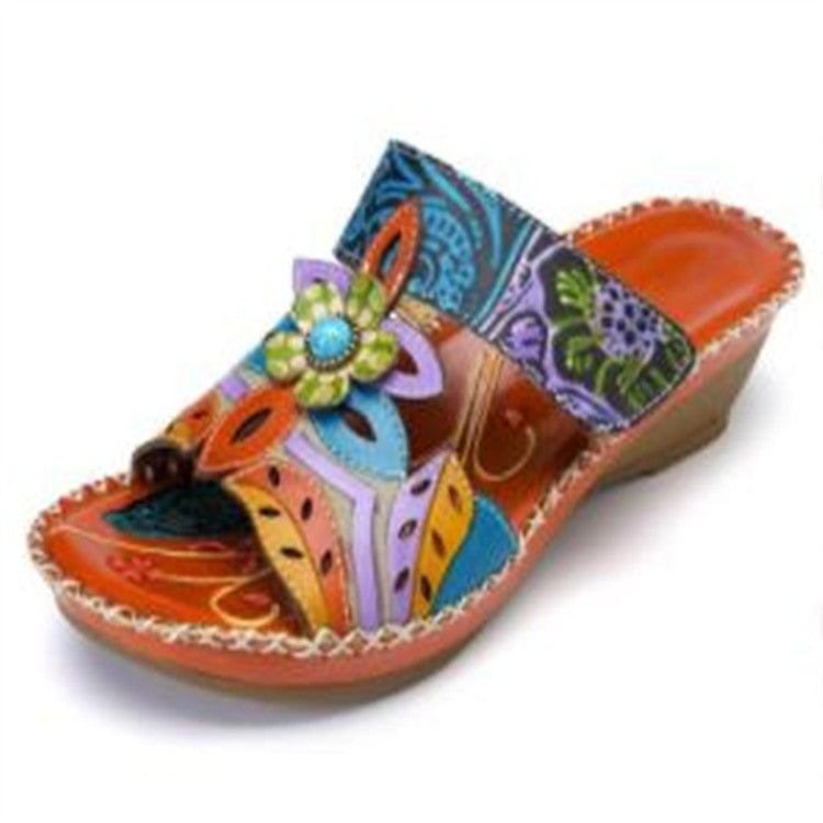 Damen Künstlerisch verzierte Keilsohlen-Sandalen