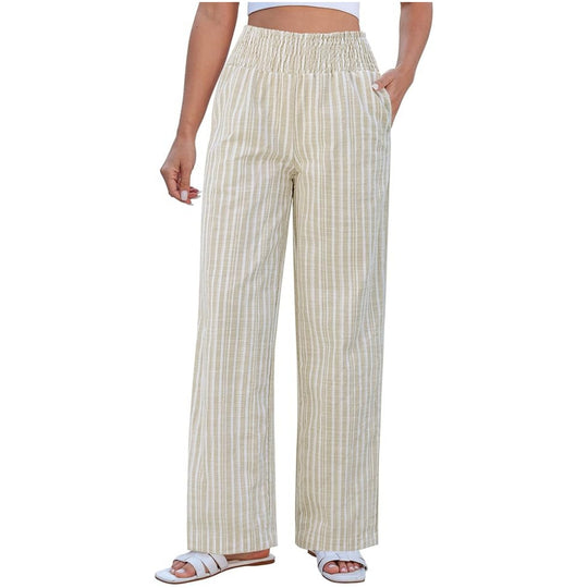 Damen Leichte Leinenoptik Palazzohose mit hohem Smokbund und Eingrifftaschen Shop Nory