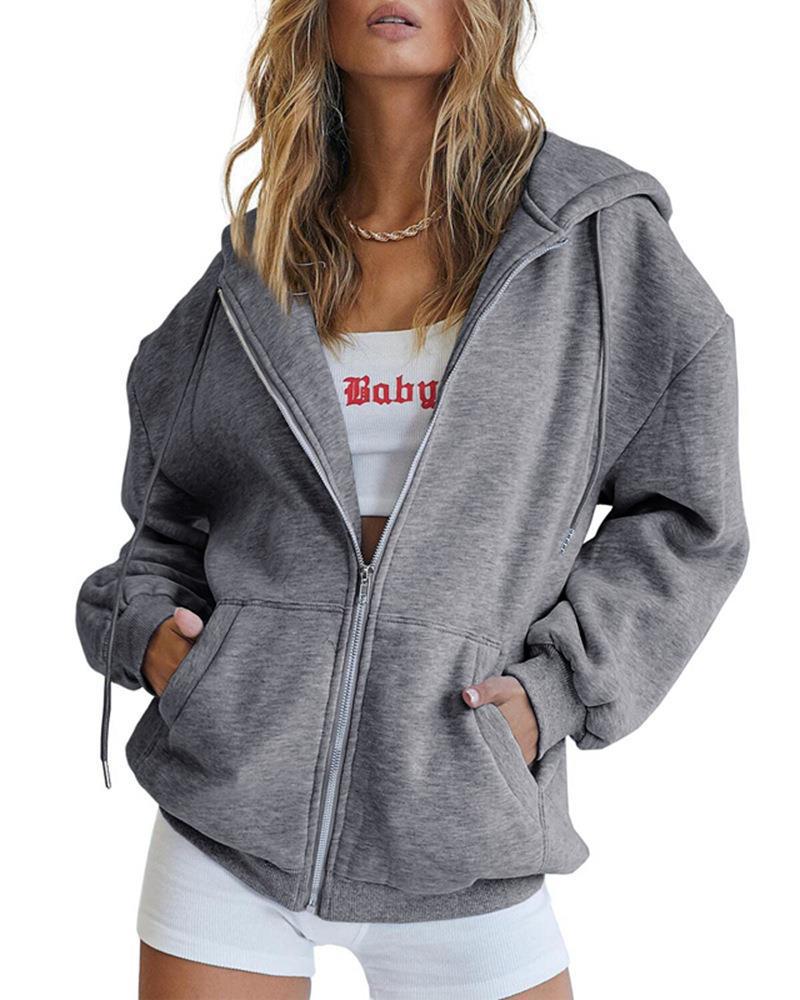 Damen nan Oversize-Kapuzenjacke mit durchgehendem Reißverschluss French-Terry, Kängurutaschen und elastischen Bündchen Shop Nory