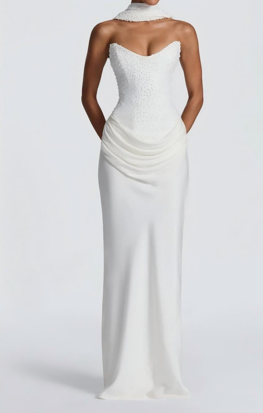 Damen Elegantes trägerloses Hochzeitskleid mit fließendem Rock Shopnory