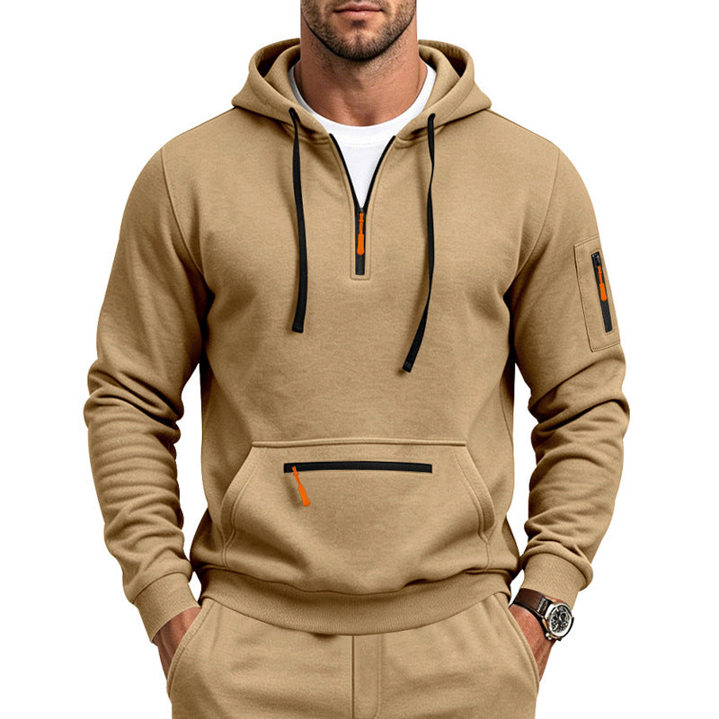 Herren Kapuzensweatshirt mit halbem Reißverschluss und Utility-Ärmeltasche Shop Nory