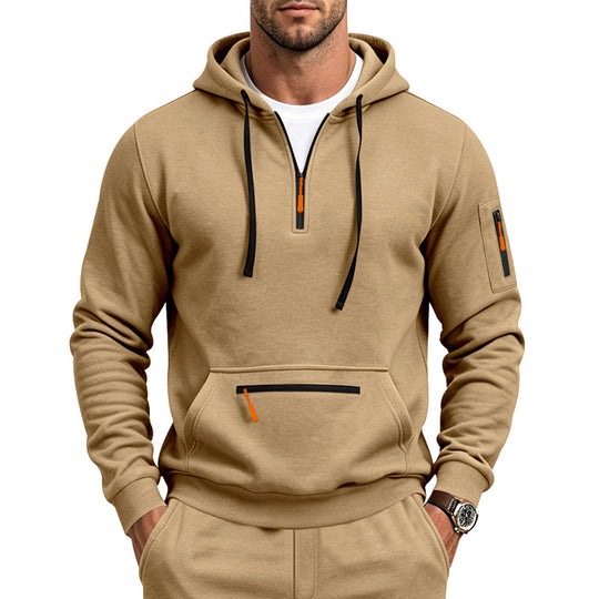 Herren Kapuzensweatshirt mit halbem Reißverschluss und Utility-Ärmeltasche Shop Nory