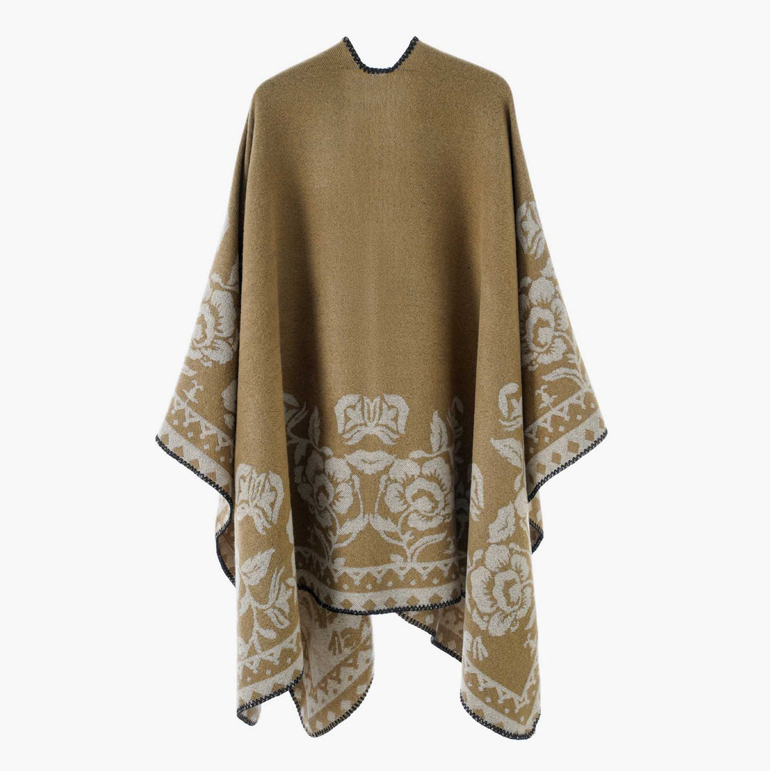 Damen Überwurfponcho mit floraler Jacquard‑Struktur und feiner Kettelnaht Shop Nory