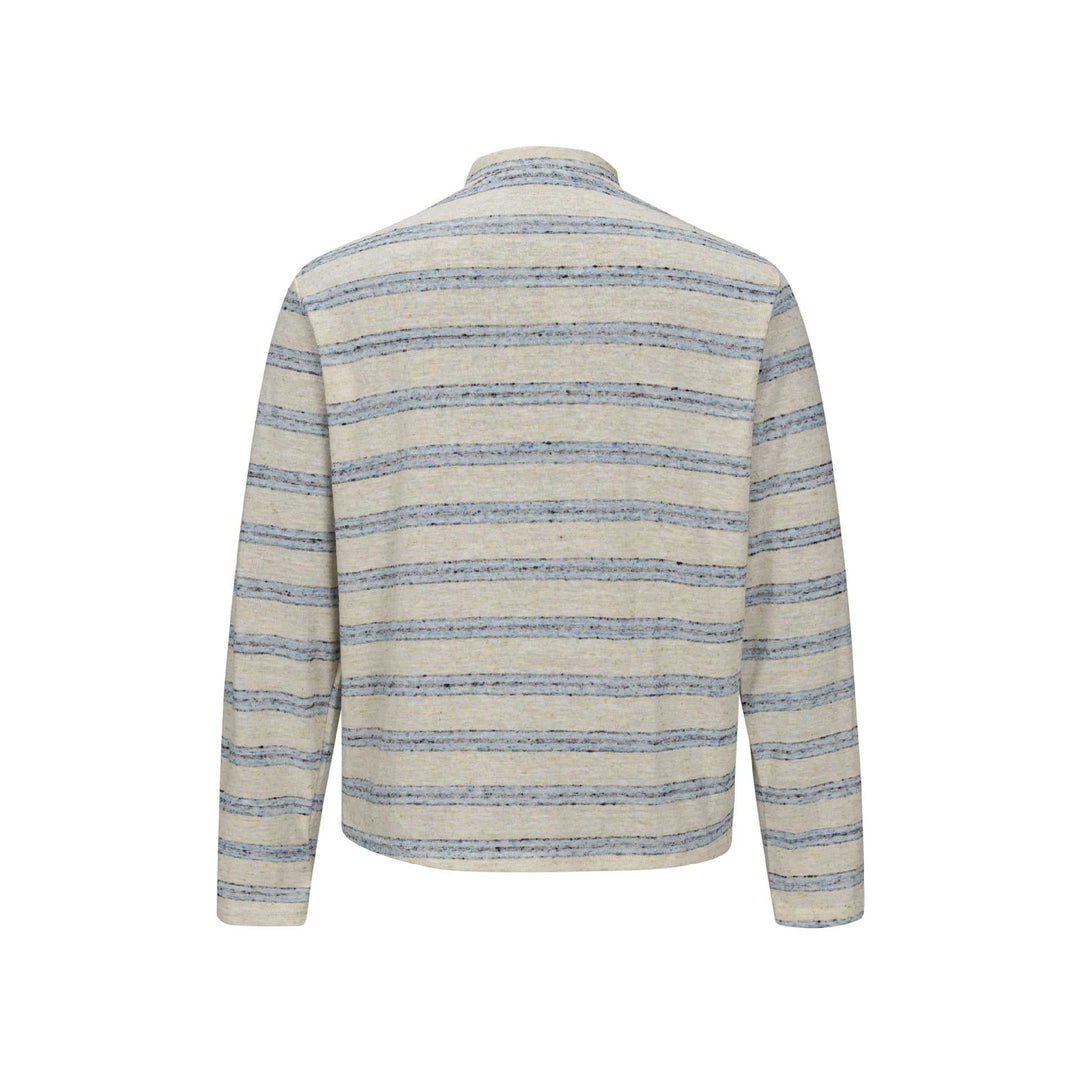 Herren Gestreiftes Feinstrick-Henley mit Stehkragen und durchgehender Knopfleiste Shop Nory