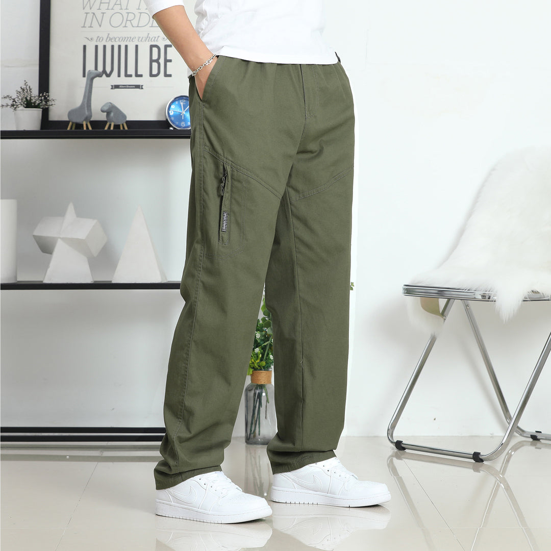 Herren Weite Utility-Cargohose mit elastischem Bund, seitlichen Reißverschlusstaschen und vorgeformten Knien Shop Nory