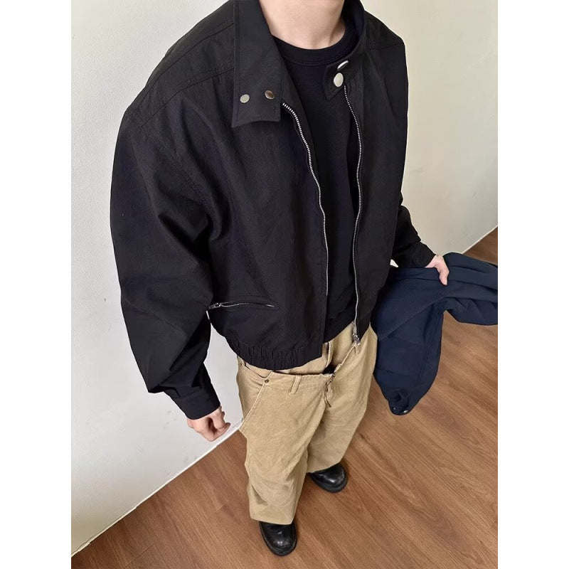 Herren Oversize-Bomberjacke mit Stehkragen und kurzem Reißverschluss Shop Nory