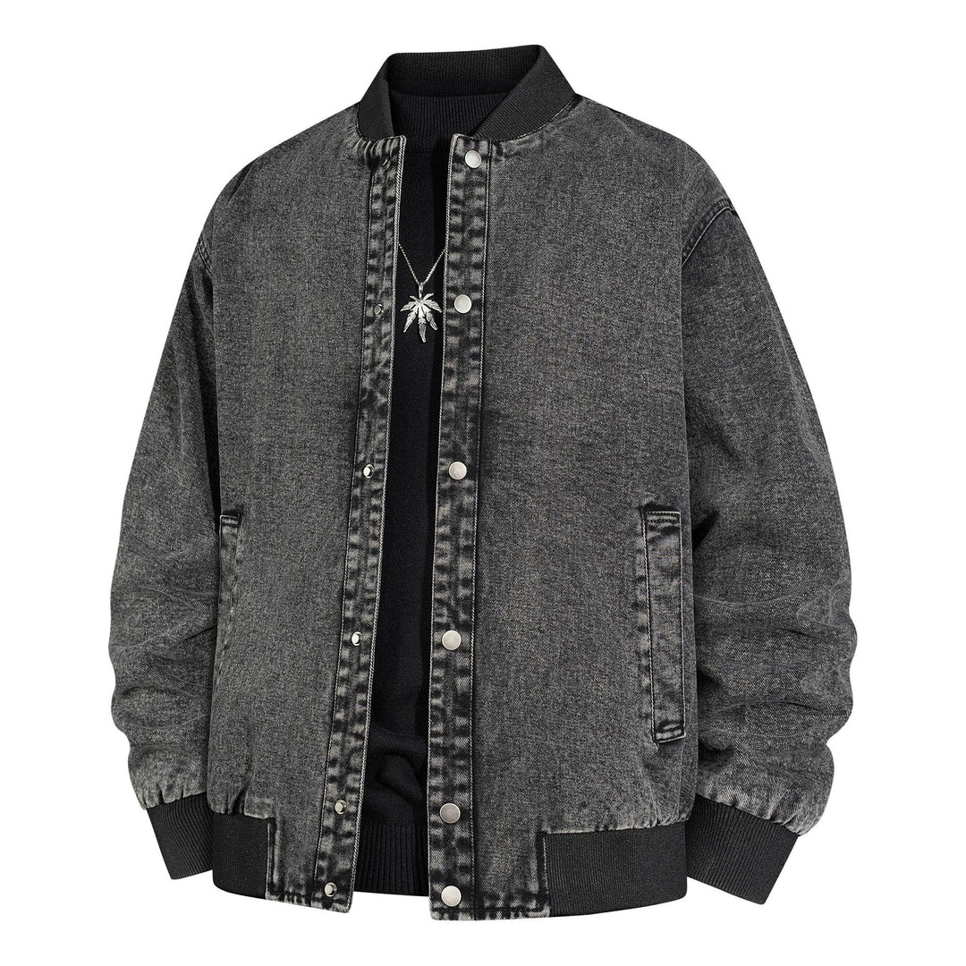 Herren Denim-Bomberjacke mit Rippkragen und Druckknopfverschluss Shop Nory
