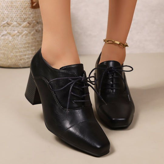 Damen Elegante Schnürpumps mit quadratischer Spitze und mittelhohem Blockabsatz Shop Nory