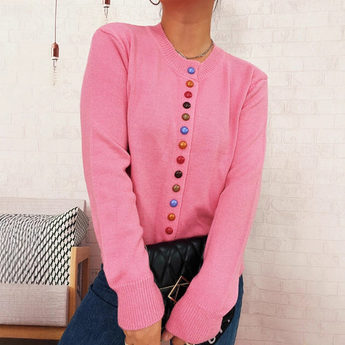 Damen stilvolle Strickjacke mit bunten Knöpfen