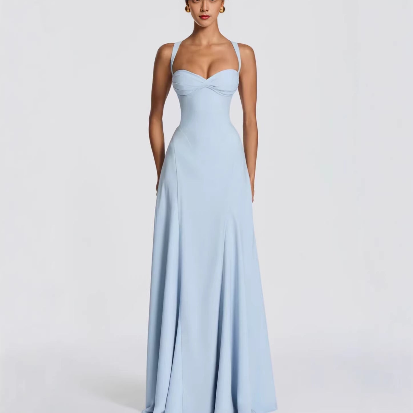Damen Elegantes Maxikleid mit herzförmigem Ausschnitt und fließendem Stoff