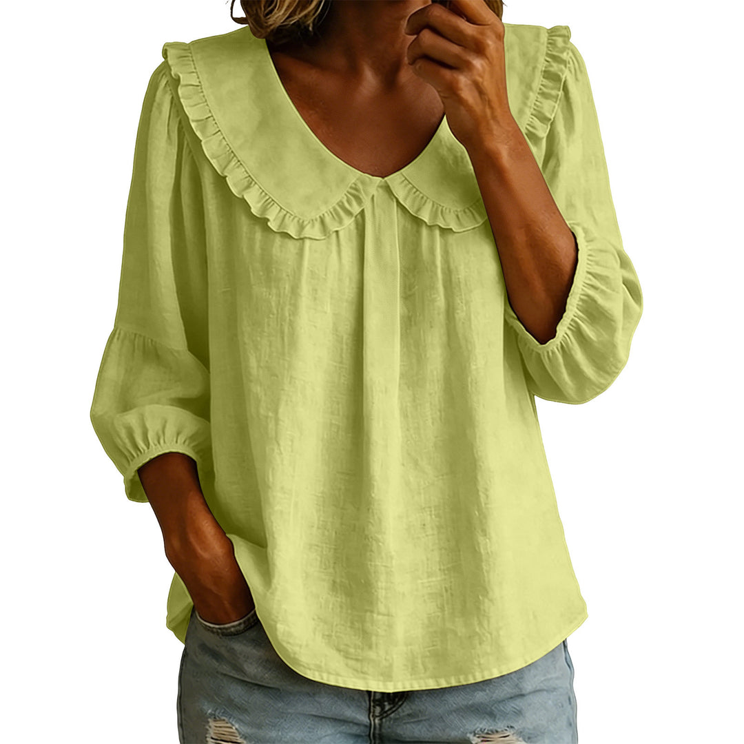 Damen Lockeres Tunika-Blusenshirt mit extra großem Rüschkragen Shop Nory
