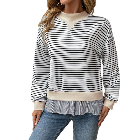 Damen Gestreiftes Layering-Sweatshirt mit Chiffon‑Einsatz und kontrastierendem Stehkragen Shop Nory
