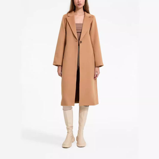 Damen Midilanger Einreihiger Wollmix-Mantel mit minimalistischem Schalkragen Shop Nory
