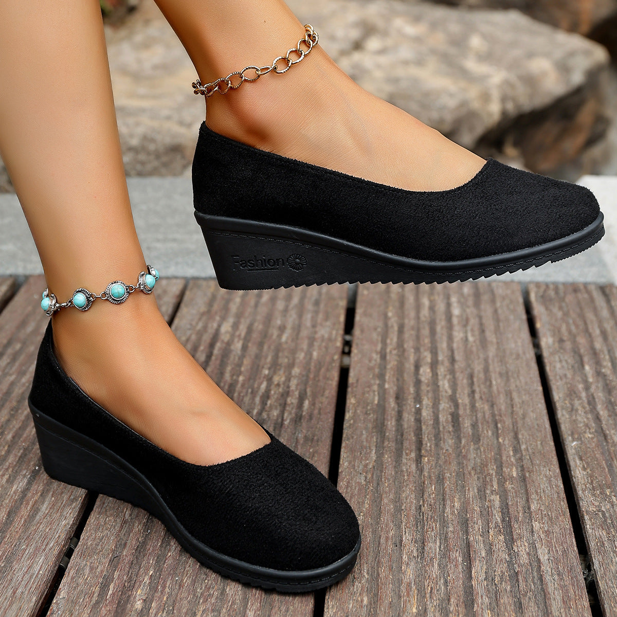 Damen Wedge-Pantoletten mit elegantem Obermaterial und rutschfester Sohle