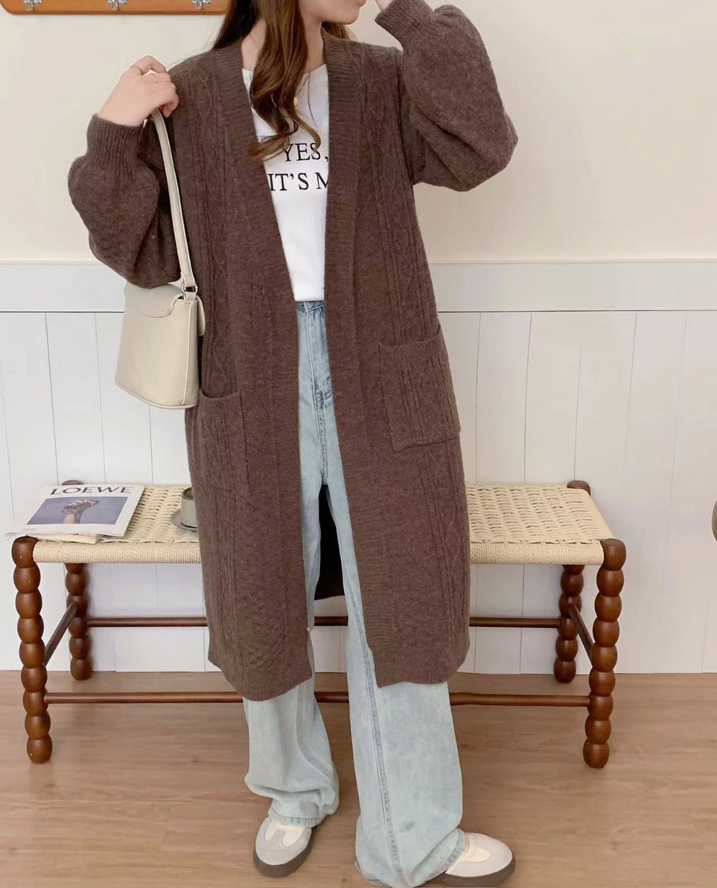 Damen Kuschelige Strickjacke mit Kabelmuster Shop Nory