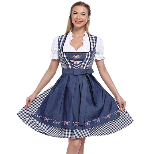 Damen nan klassisches Trachten-Dirndlkleid mit geschnürtem Mieder, herzbestickter Schürze und Vichy-Karo Rock Shop Nory