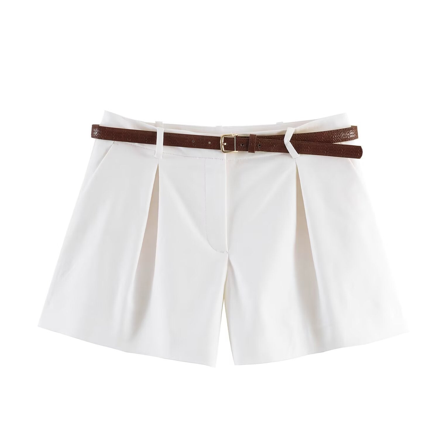 Damen klassische Shorts mit eleganten Falten und Gürtel Shopnory