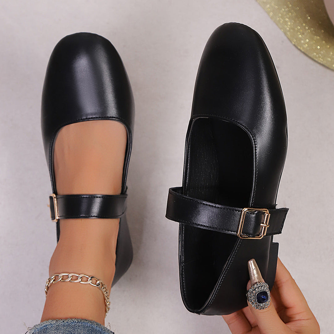 Damen Ballerinas mit verstellbarem Riemen und hochwertiger Lederoberfläche Shopnory