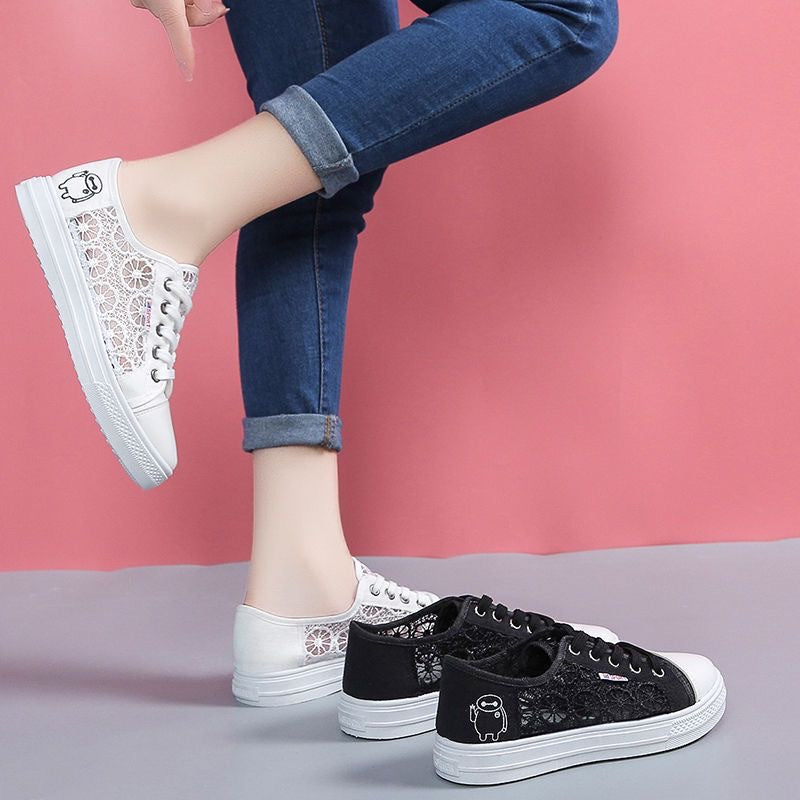 Damen modische Sneaker mit elegantem Spitzendesign und atmungsaktiver Spitzenstruktur