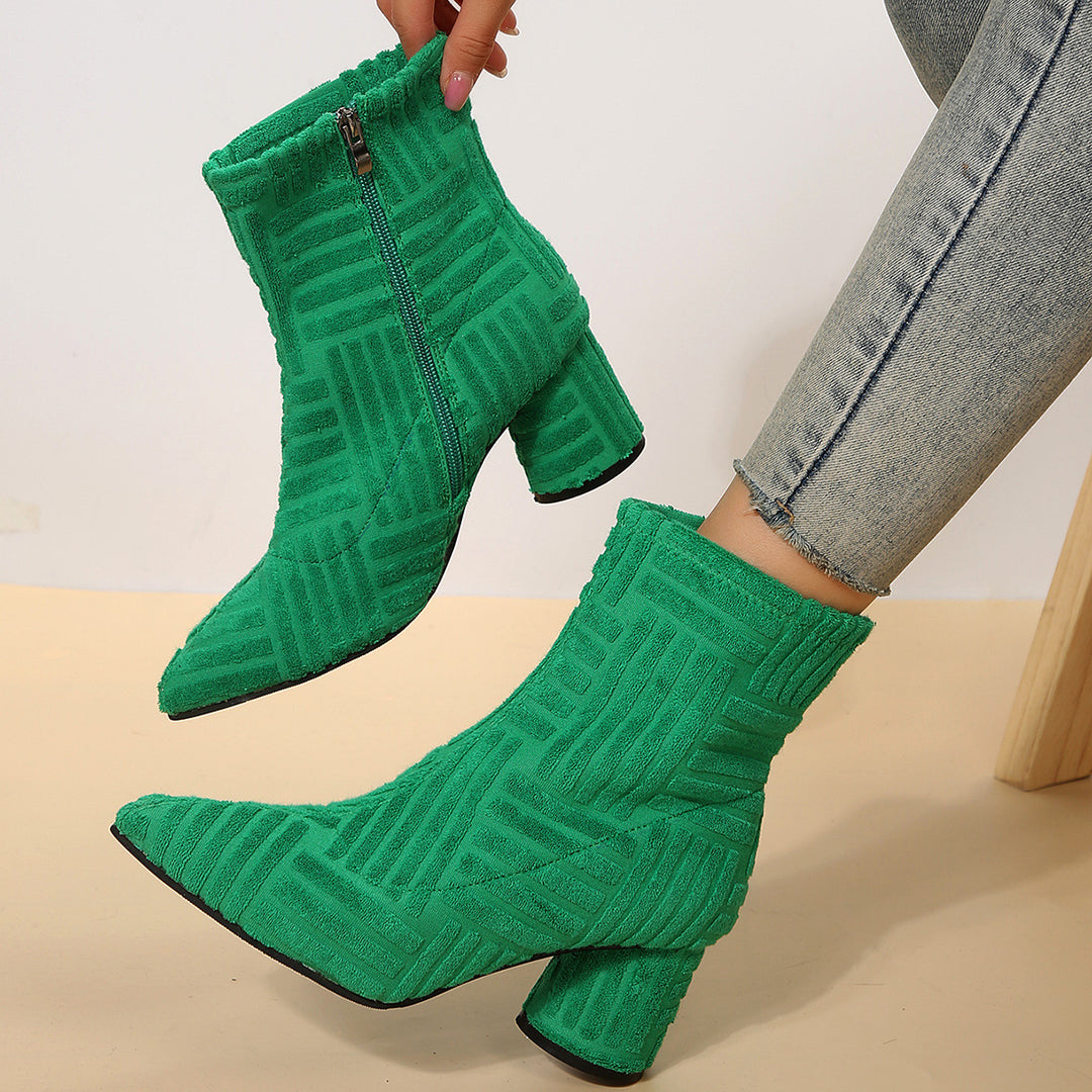 Damen Texturierte Ankleboots mit spitzer Schuhspitze und Blockabsatz Shop Nory