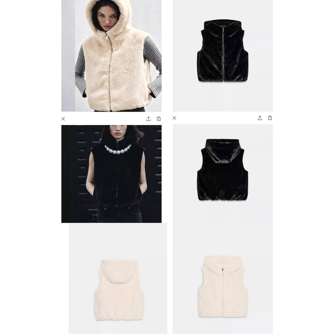 Damen Ärmellose Teddyweste mit Kapuze und Reißverschluss Shop Nory