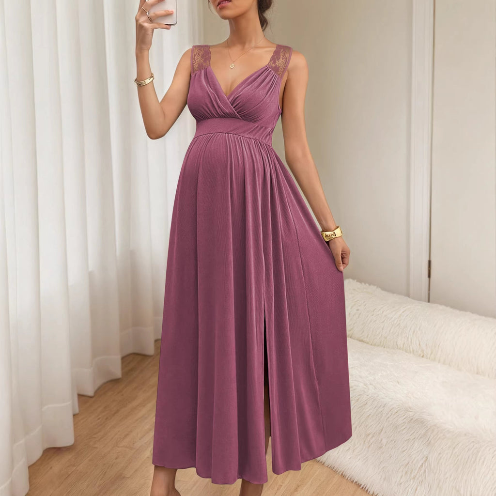 Damen Elegantes Maxikleid mit Spitzenakzenten und fließendem Rock Shopnory