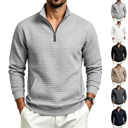 Herren Gesteppter Halbzip-Sweat mit Stehkragen und Kängurutasche Shop Nory