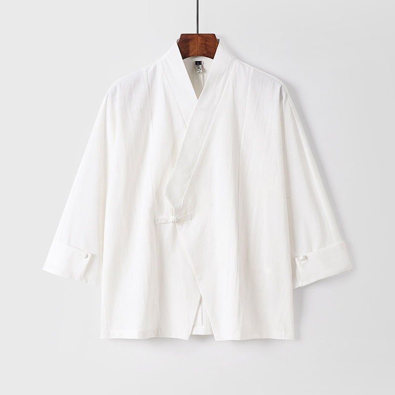 Herren Leinen-Kimono-Jacke mit traditionellem Knotenverschluss und mittel-langen Ärmeln Shop Nory